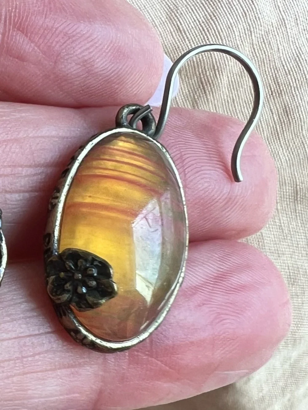 Amber-Tone Oval Drop Earrings - Women Jewelry